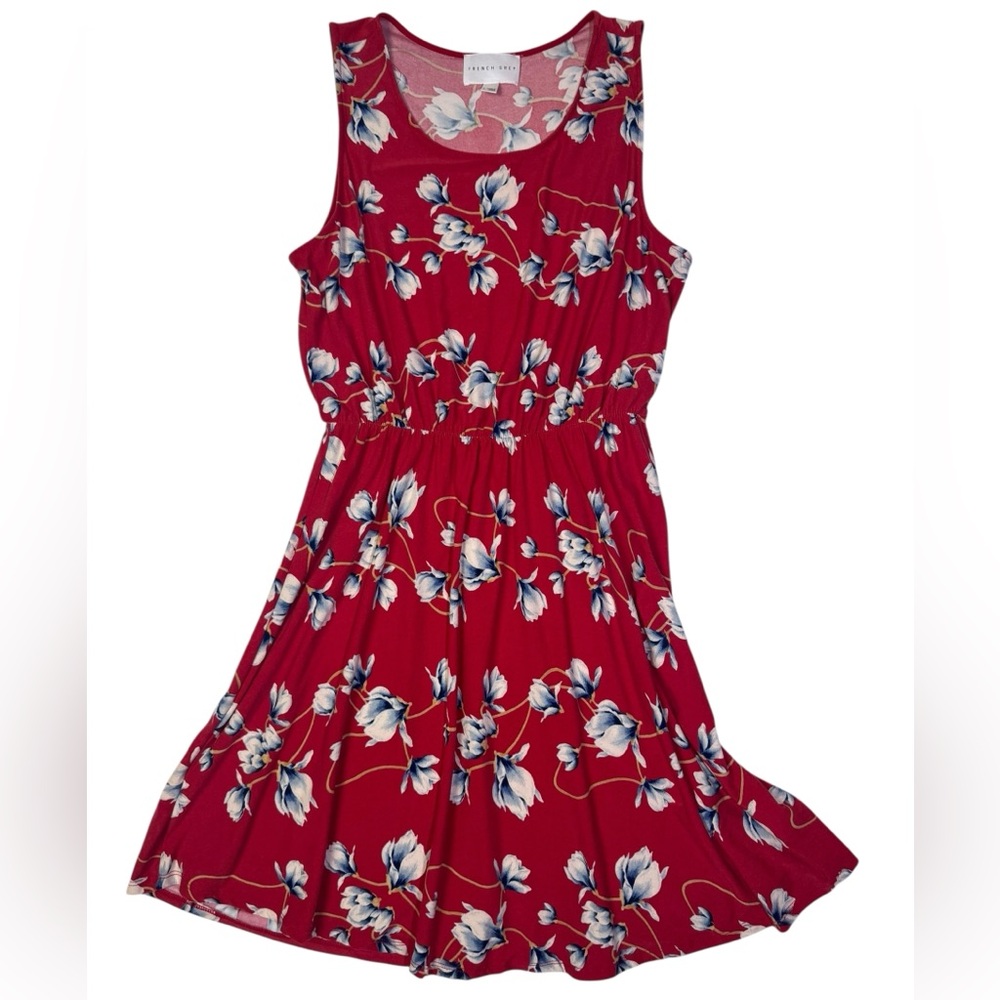 French Grey‎ Red Floral Sleeveless Dress | Size M